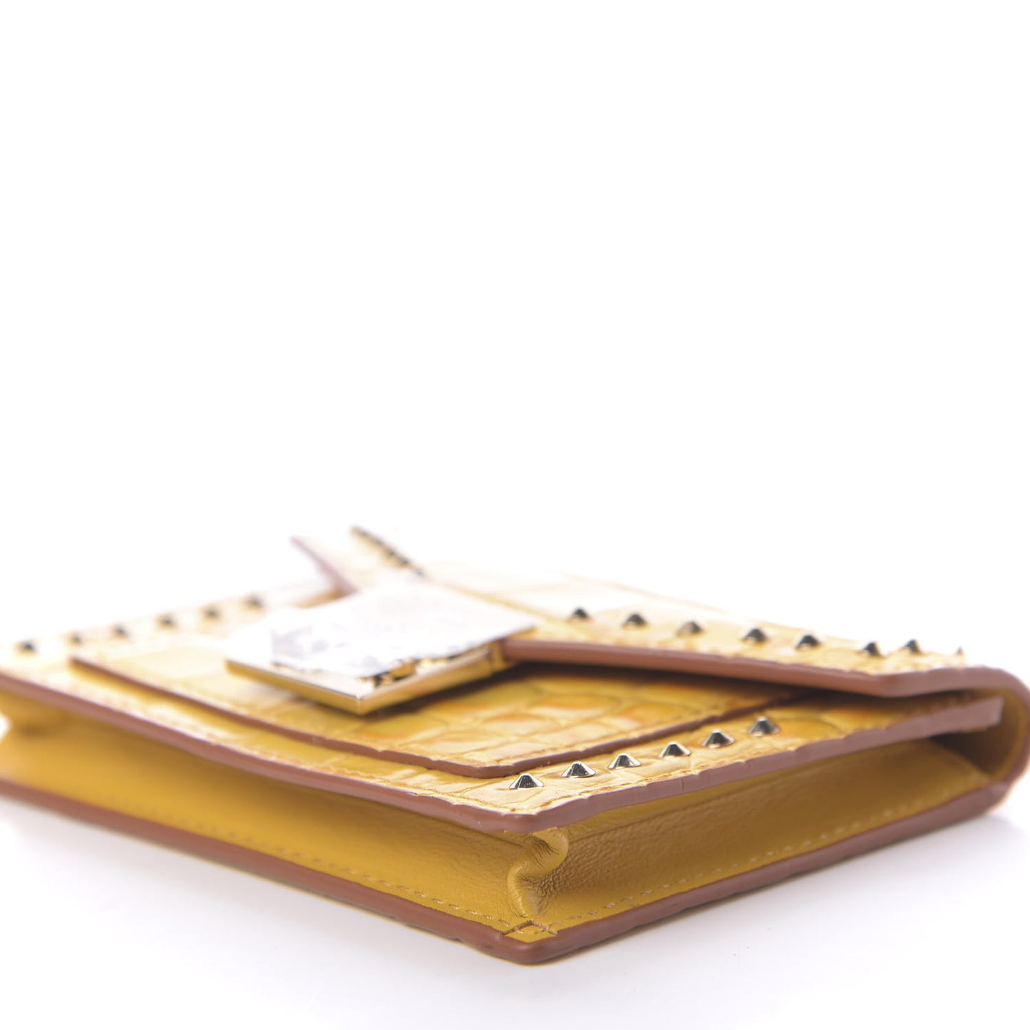 Calfskin Crocodile Embossed Flap Card Holder Golden Mango