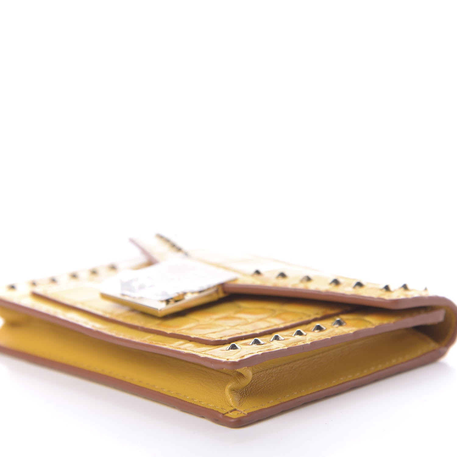 MCM Calfskin Crocodile Embossed Flap Card Holder Golden Mango 7 of 10