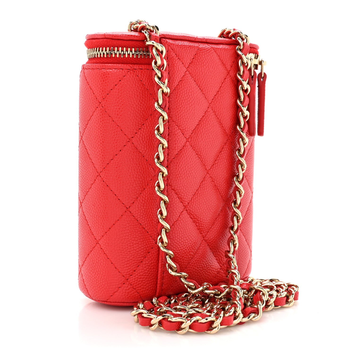 Chanel Caviar Quilted Small Vertical Coco Beauty Vanity Case With Chain Red 3 of 11