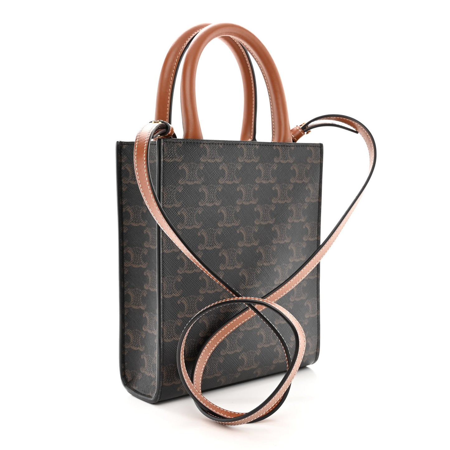 Triomphe Canvas Calfskin Mini Vertical Cabas Tan
