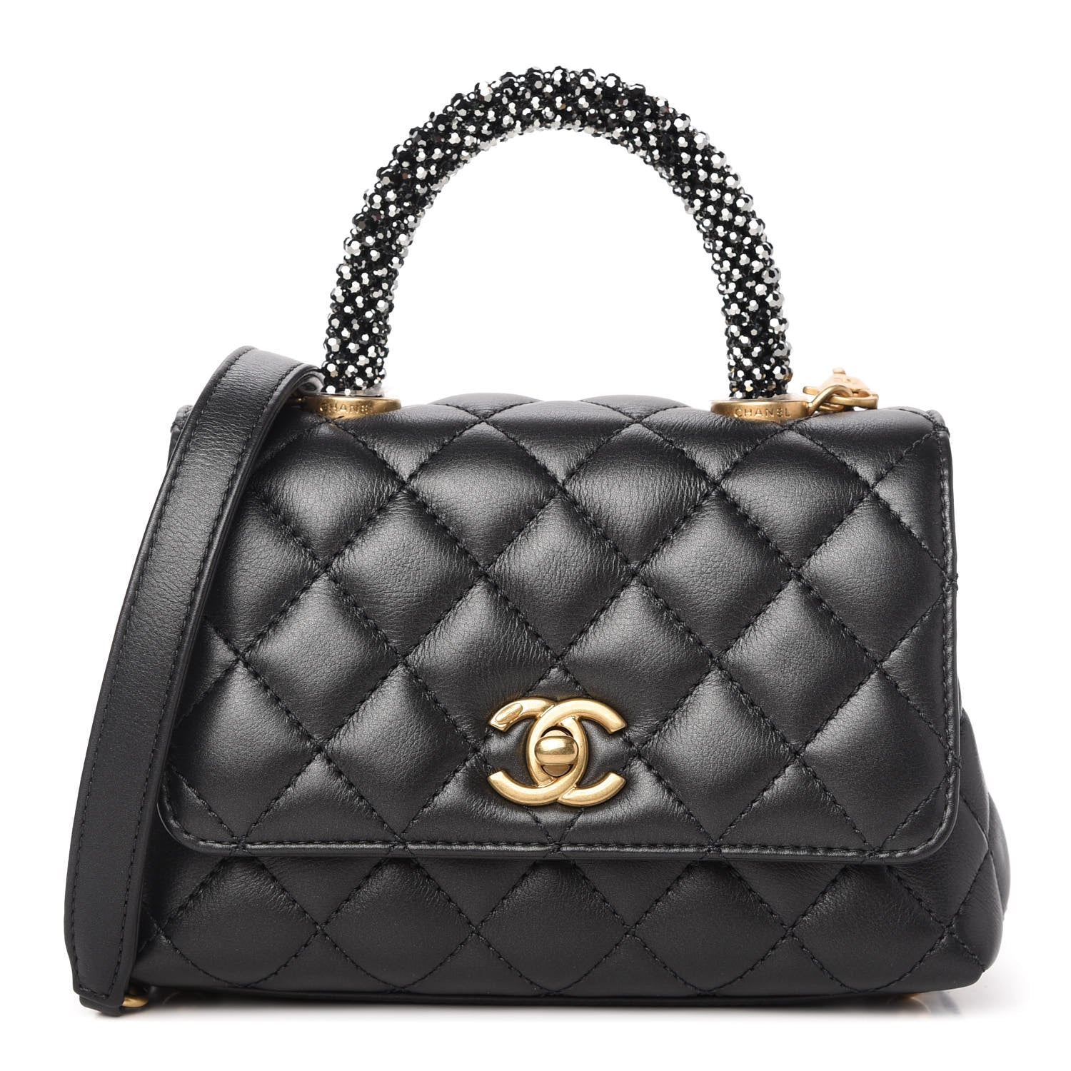Chanel Calfskin Strass Quilted Extra Mini Coco Handle Flap Dark Silver 1 of 11