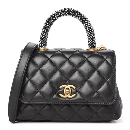 Chanel Calfskin Strass Quilted Extra Mini Coco Handle Flap Dark Silver 1 of 11
