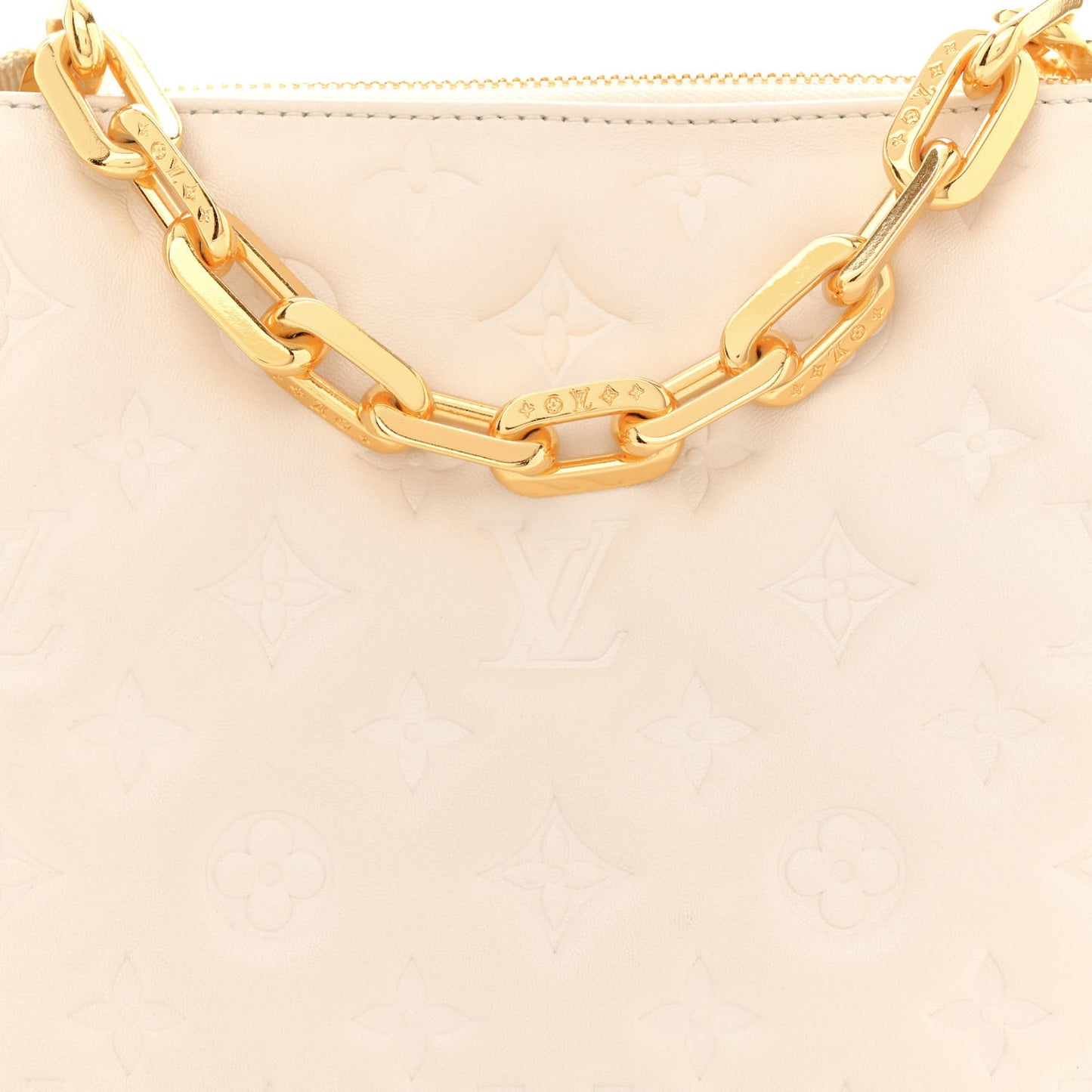 Lambskin Embossed Monogram Coussin PM Cream