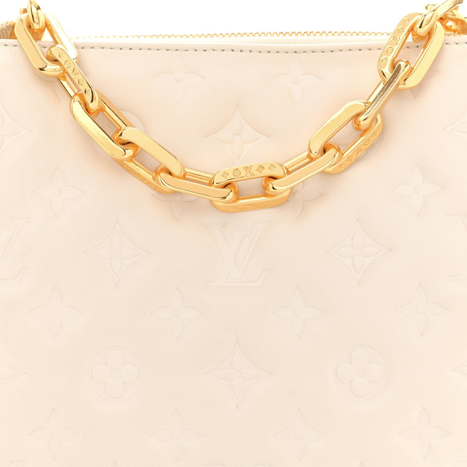 Louis Vuitton Lambskin Embossed Monogram Coussin PM Cream 9 of 13