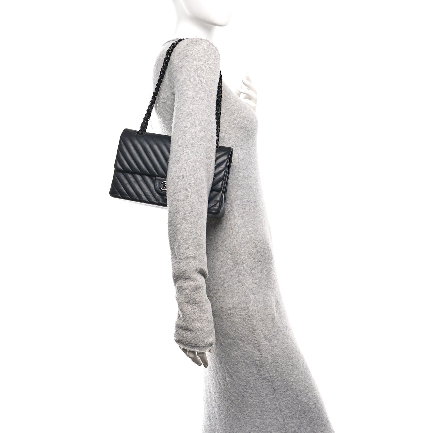 Lambskin Chevron Quilted Medium Double Flap So Black