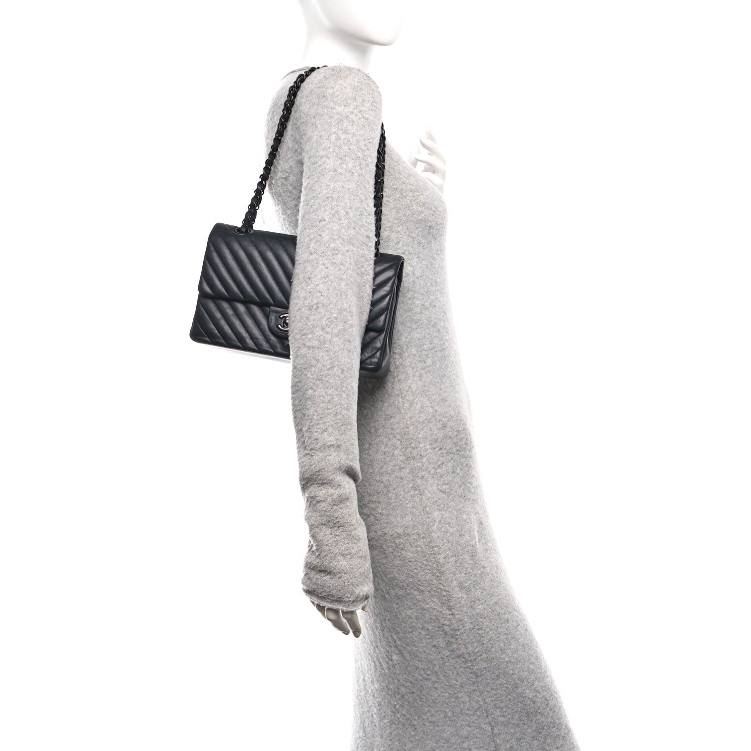 Chanel Lambskin Chevron Quilted Medium Double Flap So Black 2 of 10