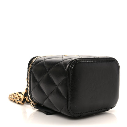 Chanel Lambskin Quilted Top Handle Mini Vanity Case With Chain Black 4 of 9