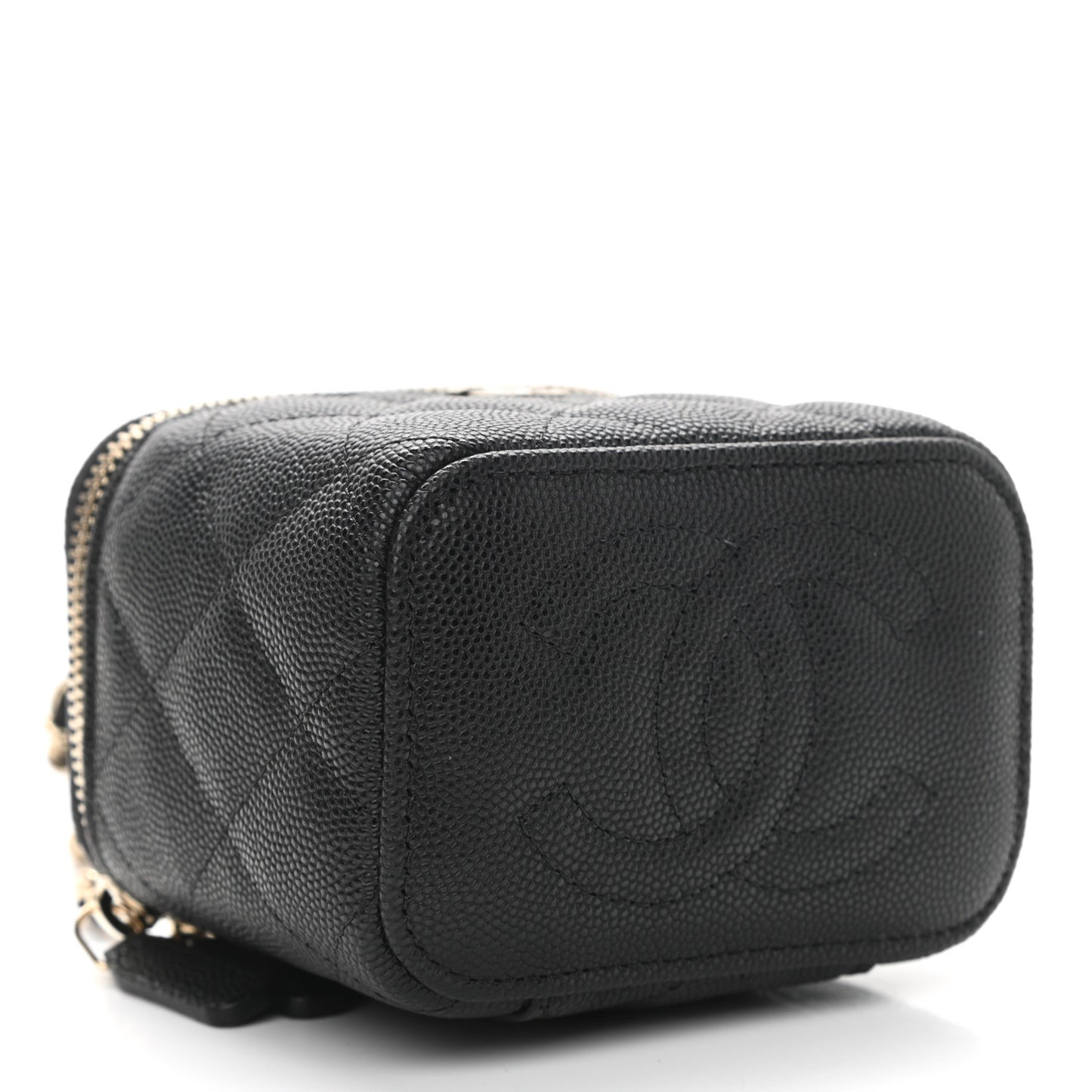 Caviar Quilted Mini Vanity Case With Chain Black