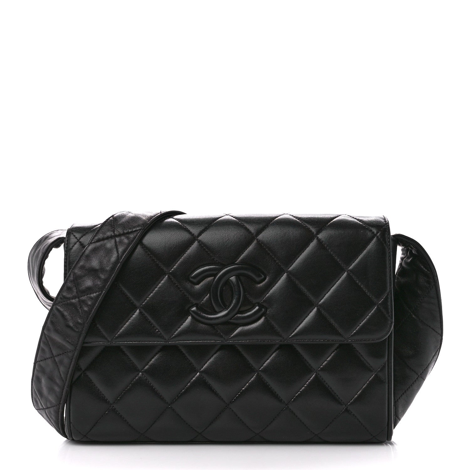 Chanel Lambskin Quilted CC Single Flap Shoulder Bag Black 1 of 14