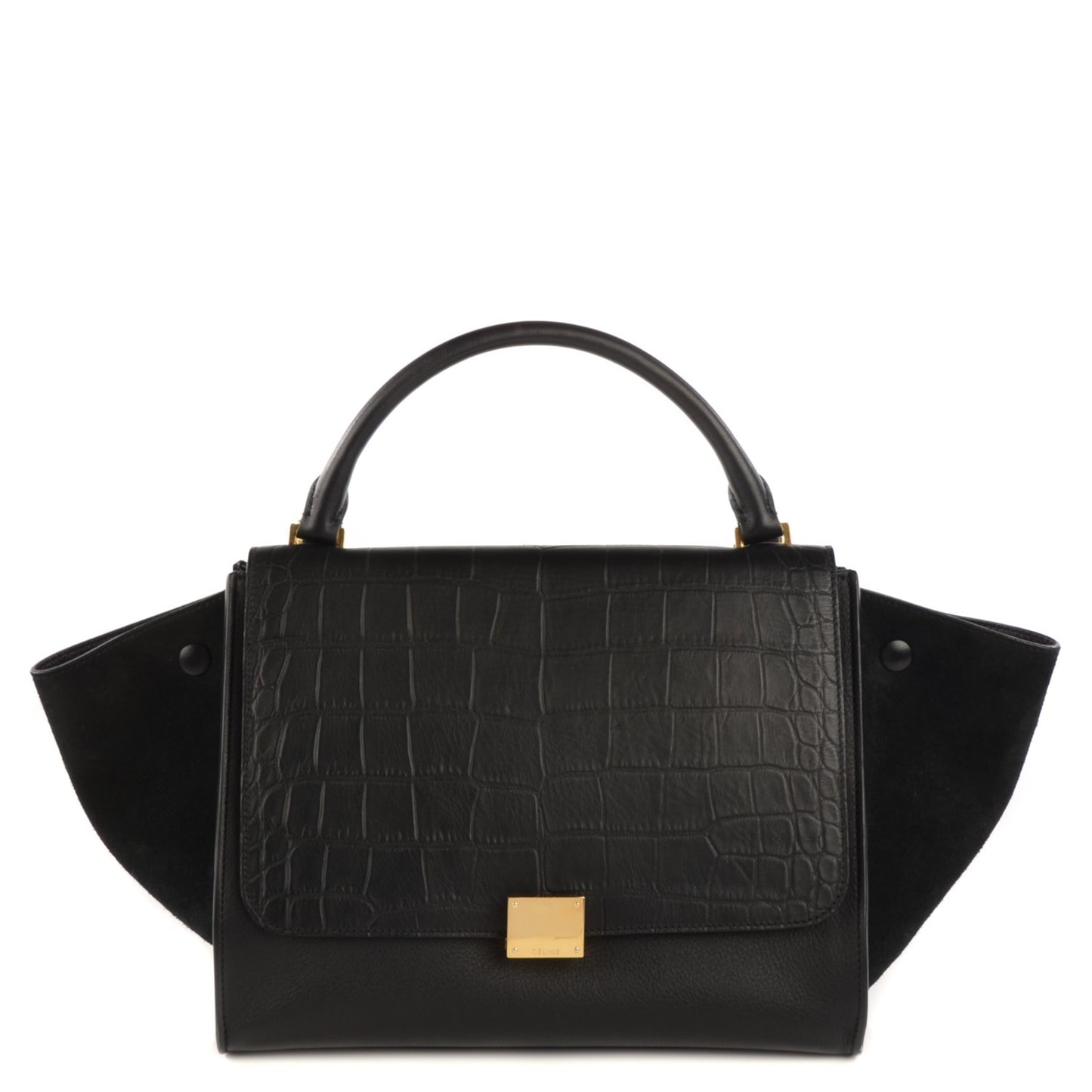 Crocodile Embossed Calfskin Suede Medium Trapeze Black