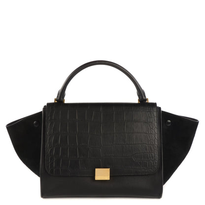 Celine Crocodile Embossed Calfskin Suede Medium Trapeze Black 1 of 10