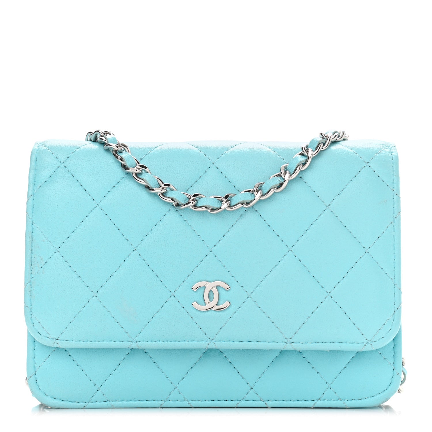 Chanel Lambskin Quilted Mini Wallet On Chain WOC Neon Blue 1 of 11