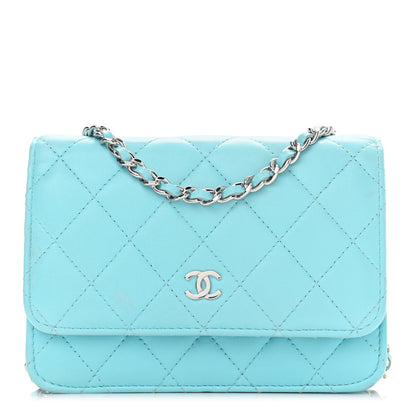 Chanel Lambskin Quilted Mini Wallet On Chain WOC Neon Blue 1 of 11