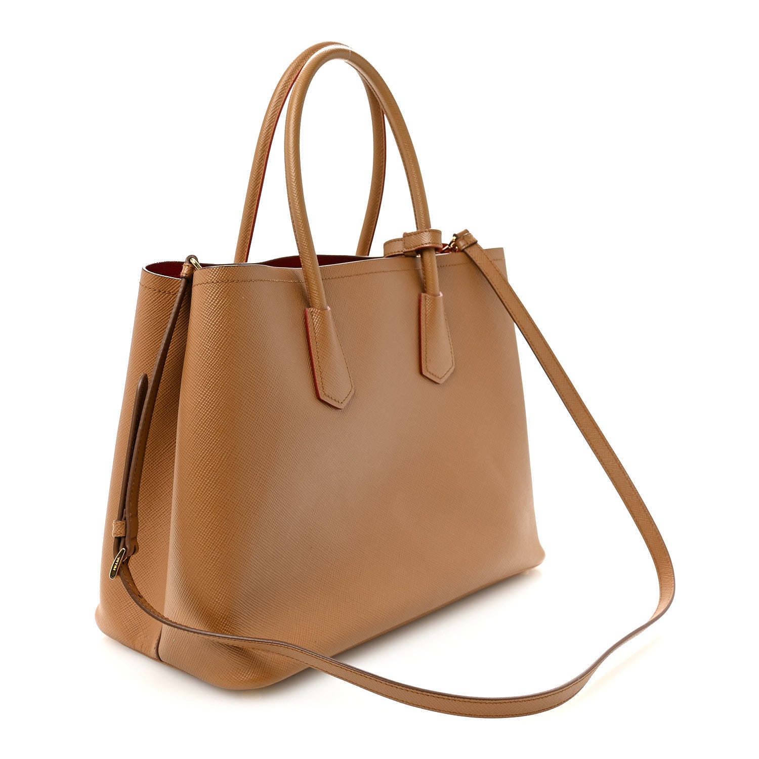 Prada Saffiano Cuir Medium Double Bag Caramel Fuoco 3 of 9