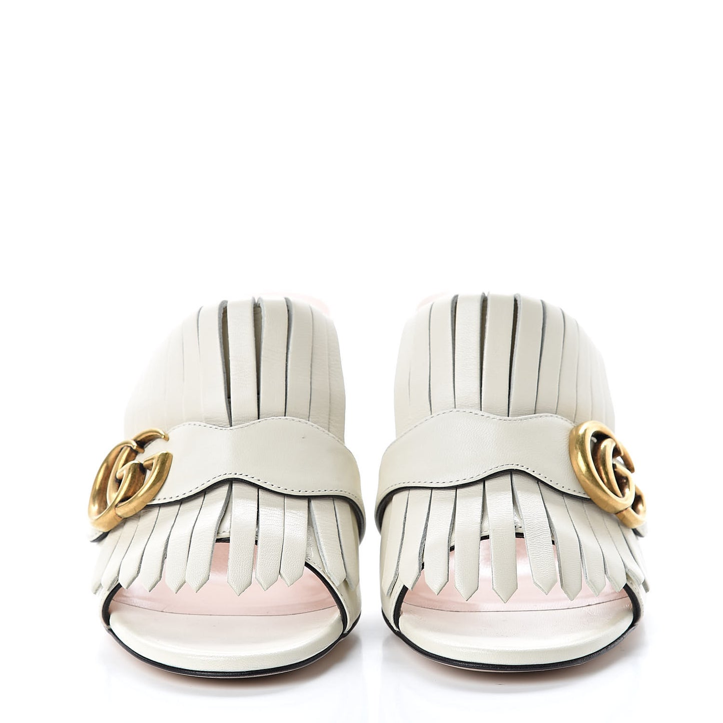 Malaga Kid GG Marmont Fringe 75mm Slide Sandals 37 Mystic White