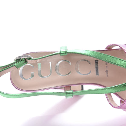 Gucci Metallic Nappa Crystal Zephyra Slingback Platform High Heel Sandals 36 Rosa Jasmine Green 7 of 7
