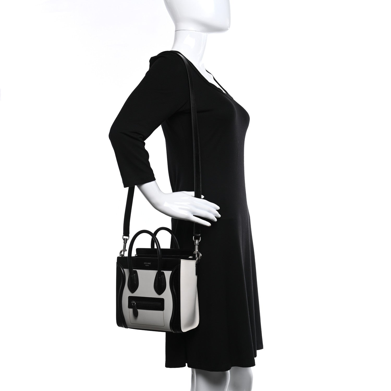 Celine Smooth Calfskin Lizard Embossed Nano Luggage White Black 2 of 8