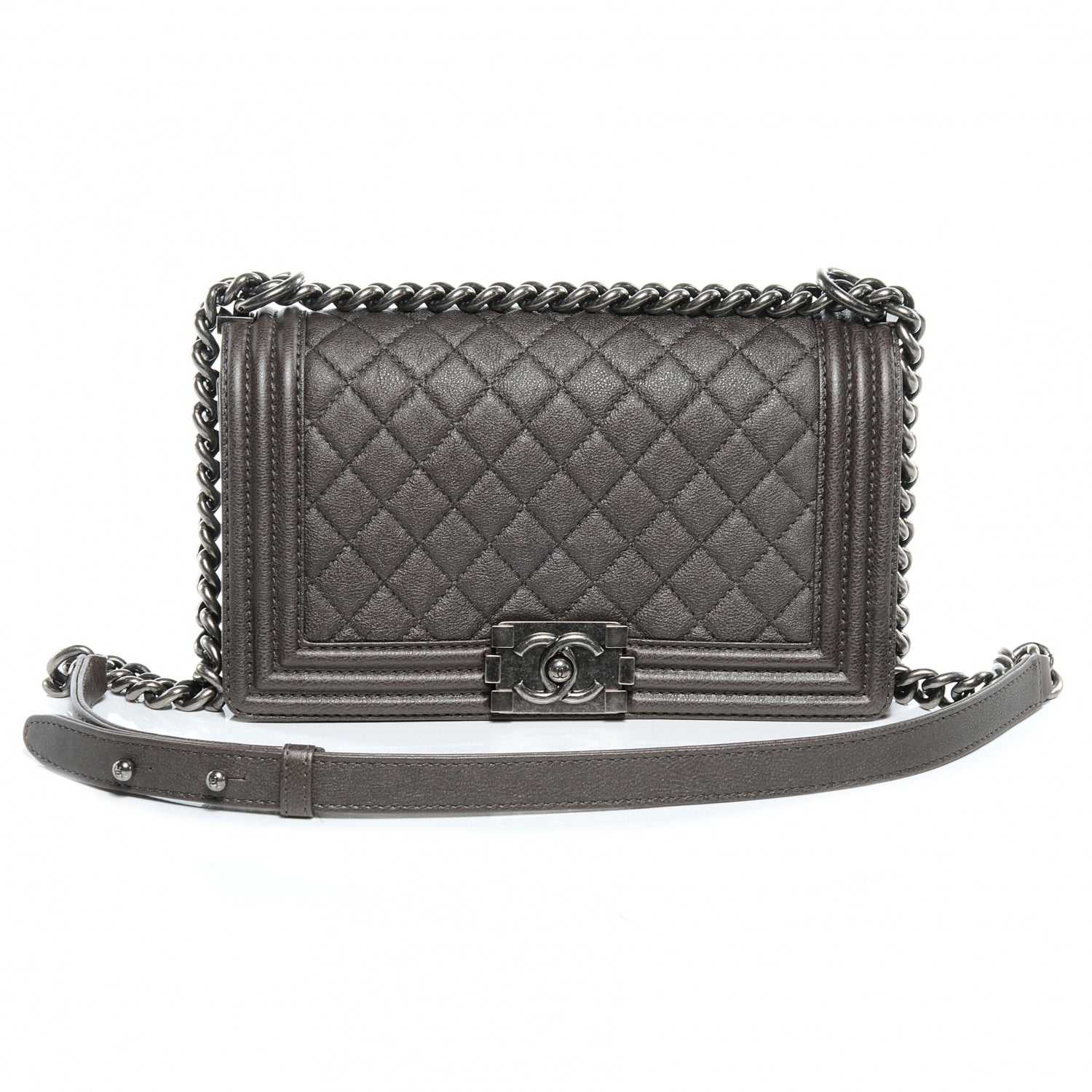 Chanel Calfskin Medium Boy Bag Flap Metallic Dark Silver 1 of 8