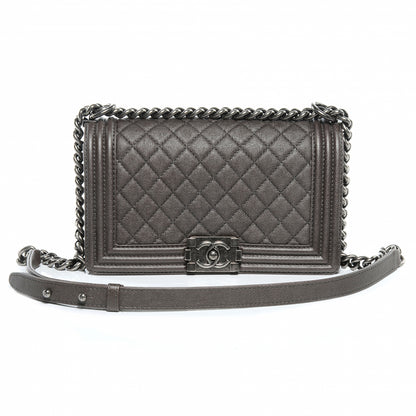 Chanel Calfskin Medium Boy Bag Flap Metallic Dark Silver 1 of 8