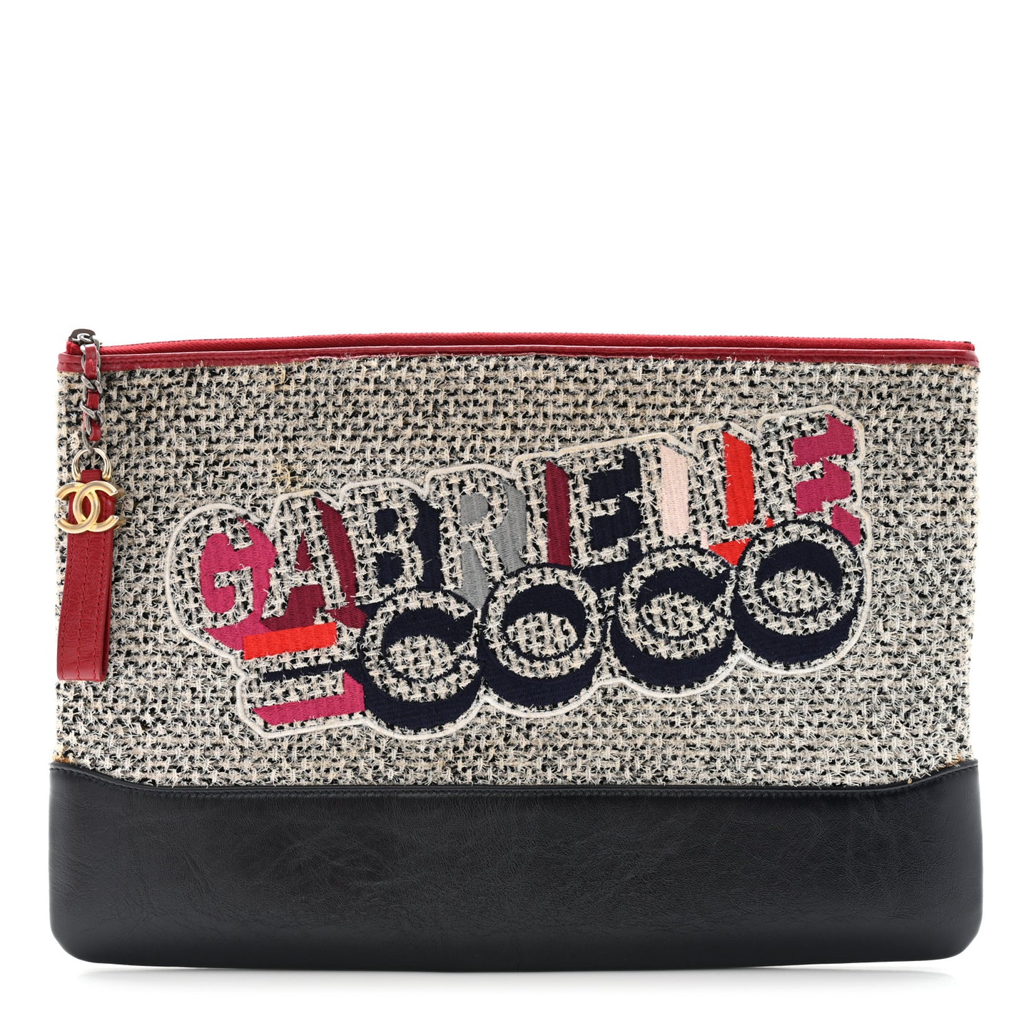 Tweed Calfskin Quilted Gabrielle Pouch Clutch Grey