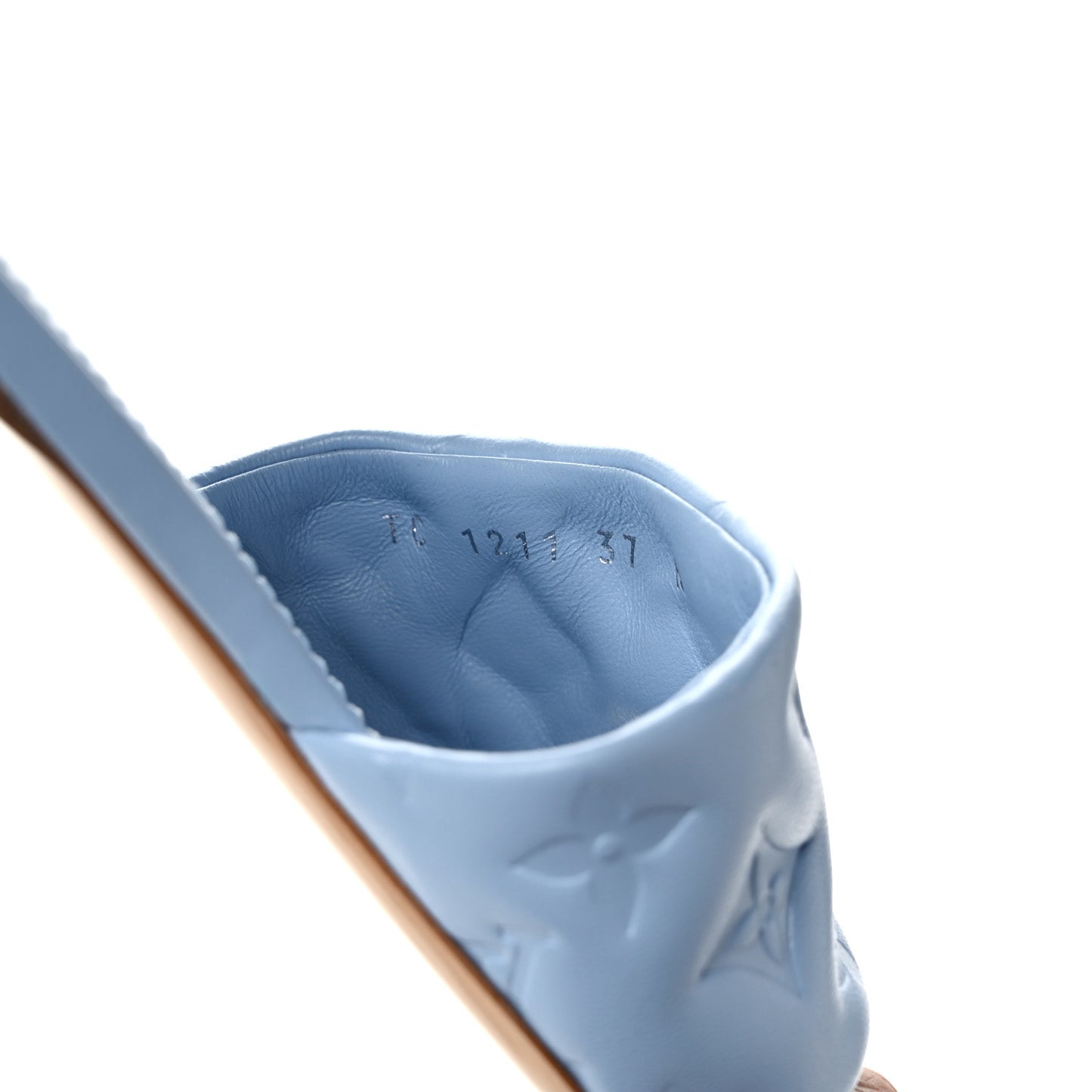 Lambskin Embossed Monogram Revival Flat Mules 37 Light Blue