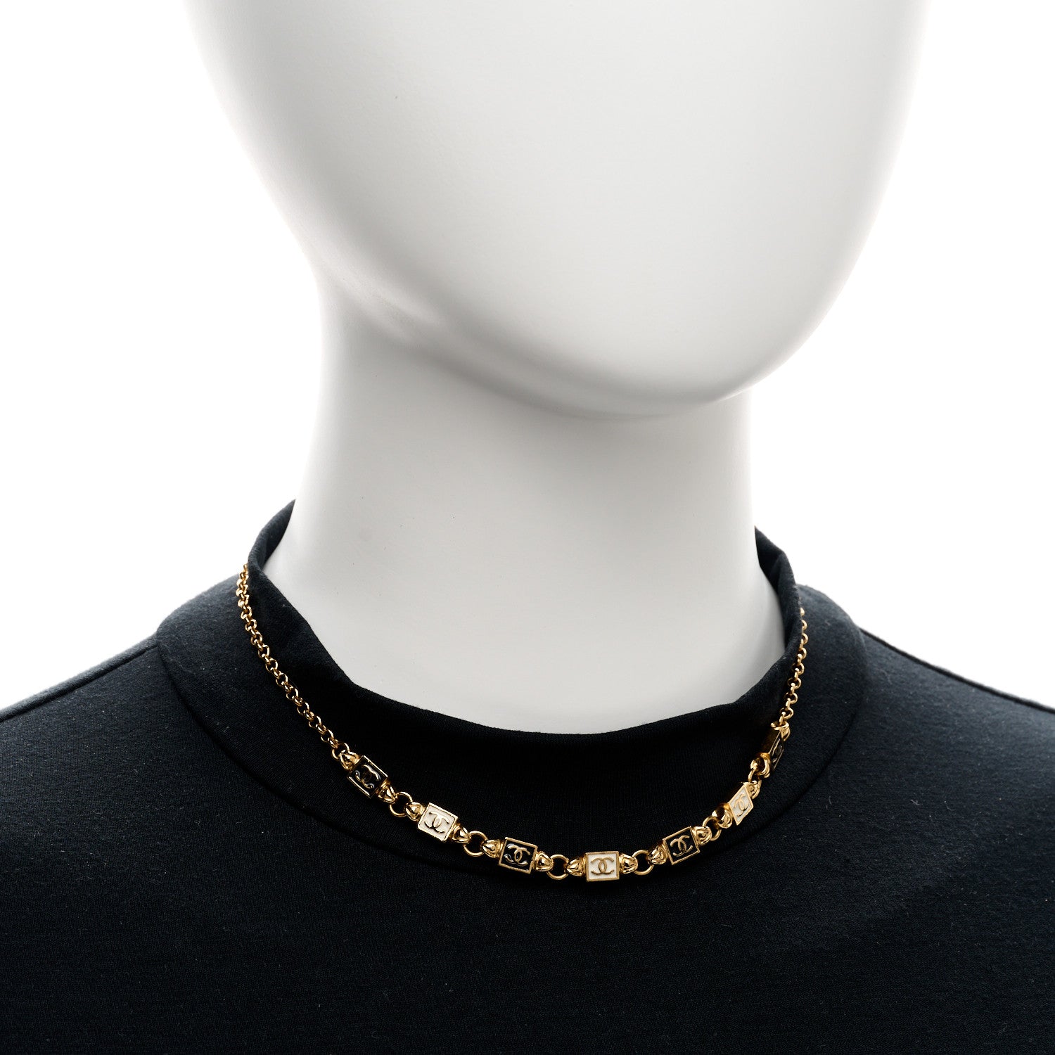 Chanel Metal Enamel CC Squares Choker Gold White Black 2 of 5