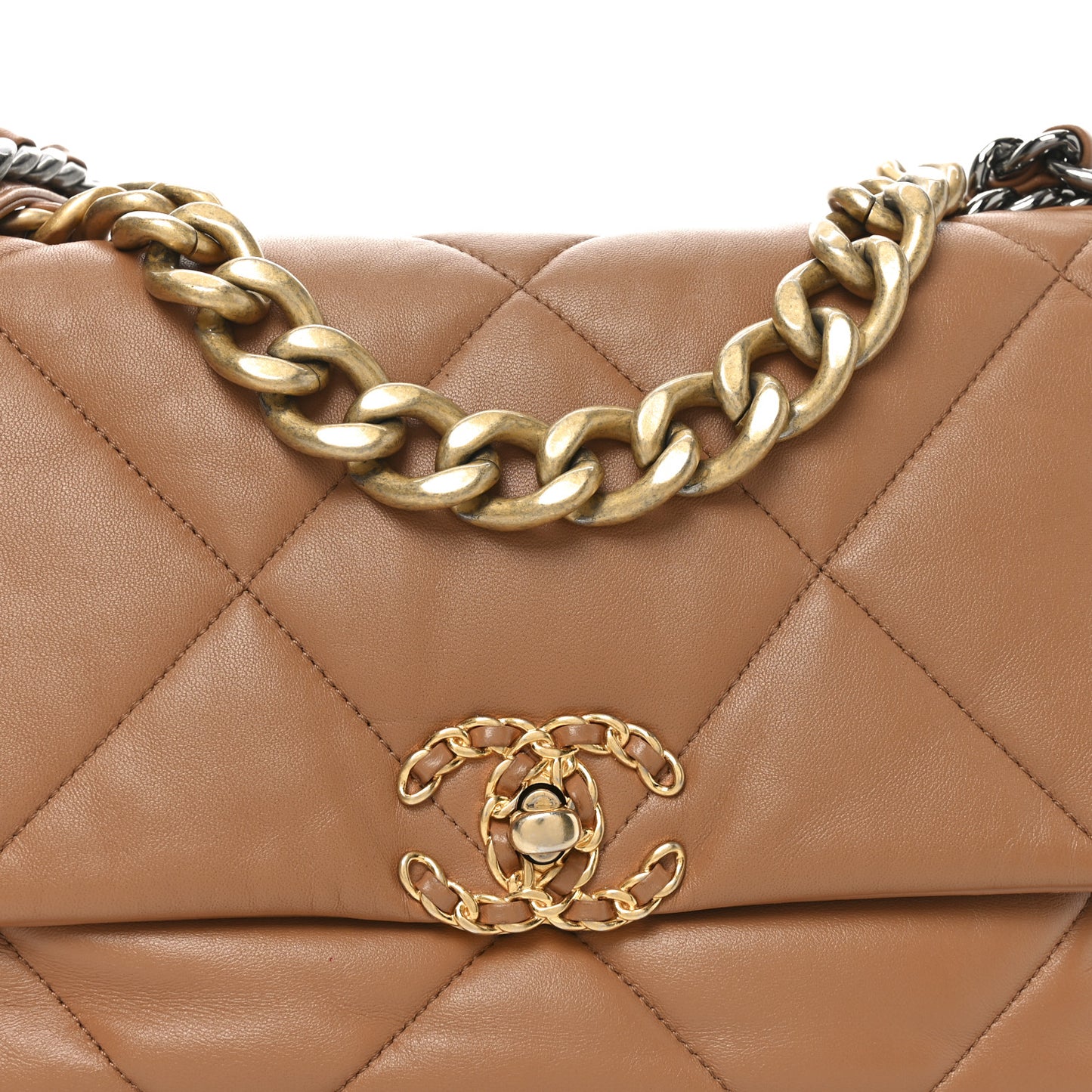 Lambskin Quilted Large Chanel 19 Flap Brown