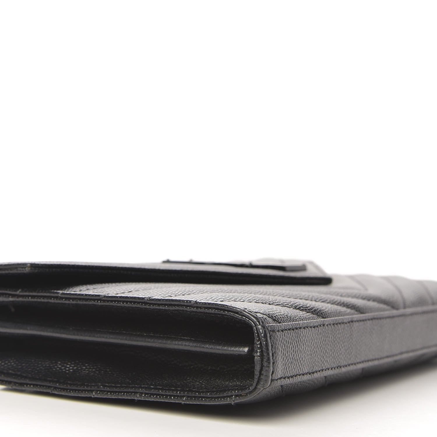 Saint Laurent Grain De Poudre Matelasse Chevron Monogram Chain Wallet Black 6 of 9