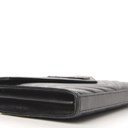 Saint Laurent Grain De Poudre Matelasse Chevron Monogram Chain Wallet Black 6 of 9