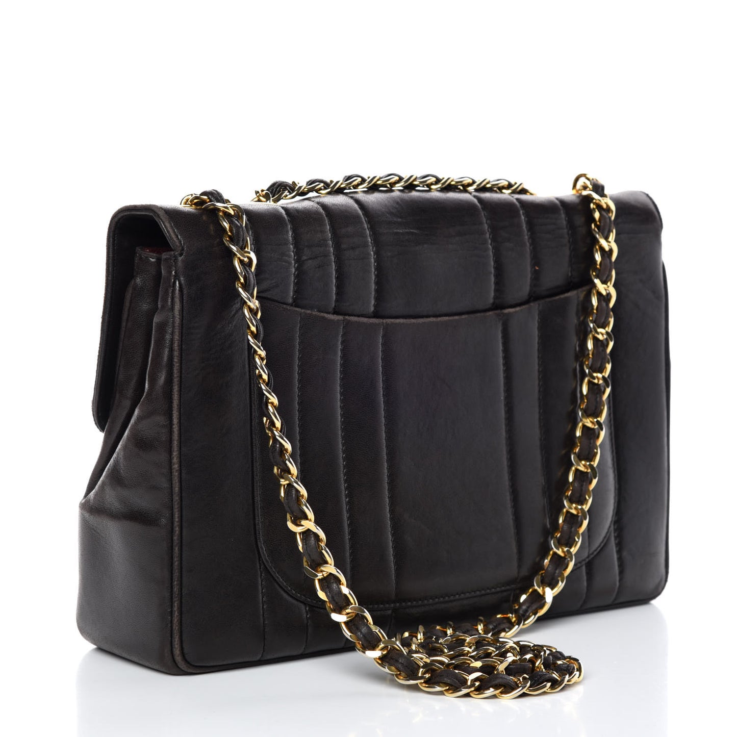 Lambskin Vertical Quilt Jumbo Single Flap Black