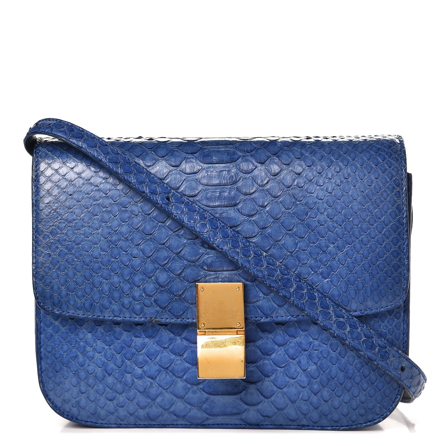 Celine Python Medium Classic Box Flap Bag Indigo 1 of 14