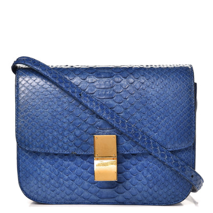 Celine Python Medium Classic Box Flap Bag Indigo 1 of 14