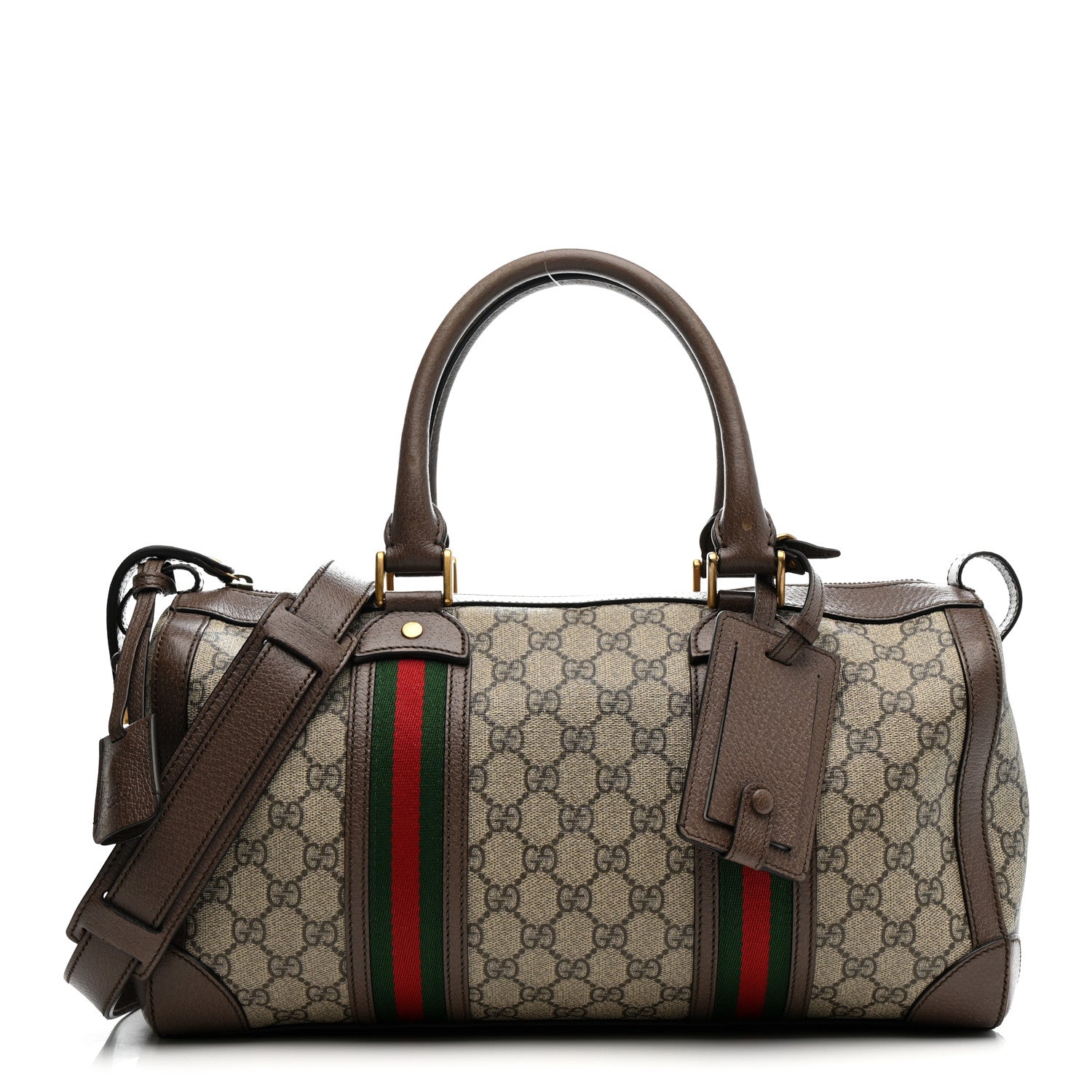 Gucci GG Supreme Monogram Textured Dollar Calfskin Web Small Duffle Bag Beige Ebony 1 of 15
