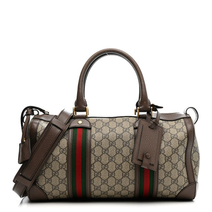 Gucci GG Supreme Monogram Textured Dollar Calfskin Web Small Duffle Bag Beige Ebony 1 of 15
