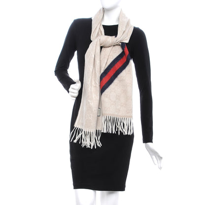 Gucci Wool Angora Monogram Web New Nikky Scarf Sand Blue 2 of 8