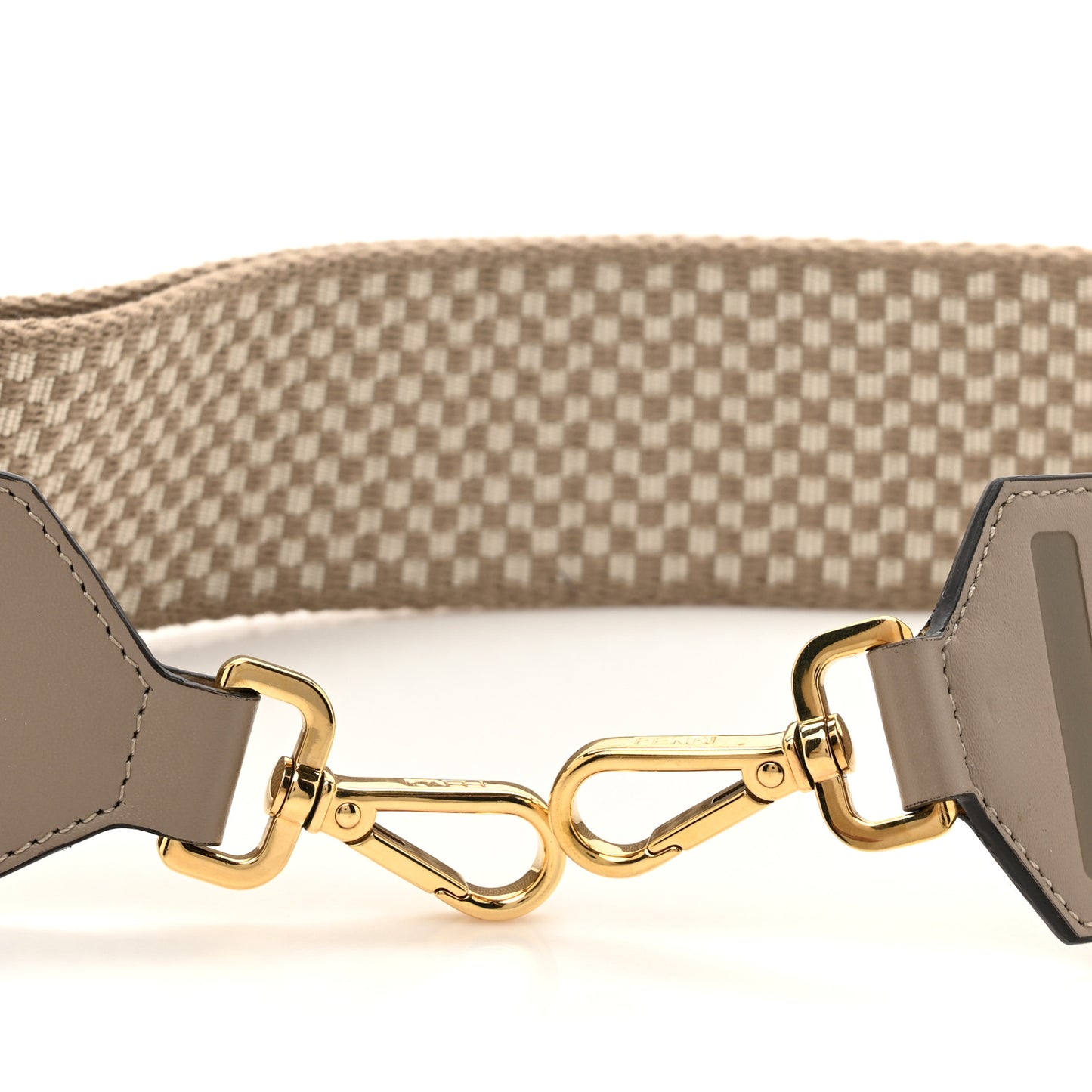 Ribbon Vitello King Logo Embossed Gingham Woven Adjustable Strap You Beige