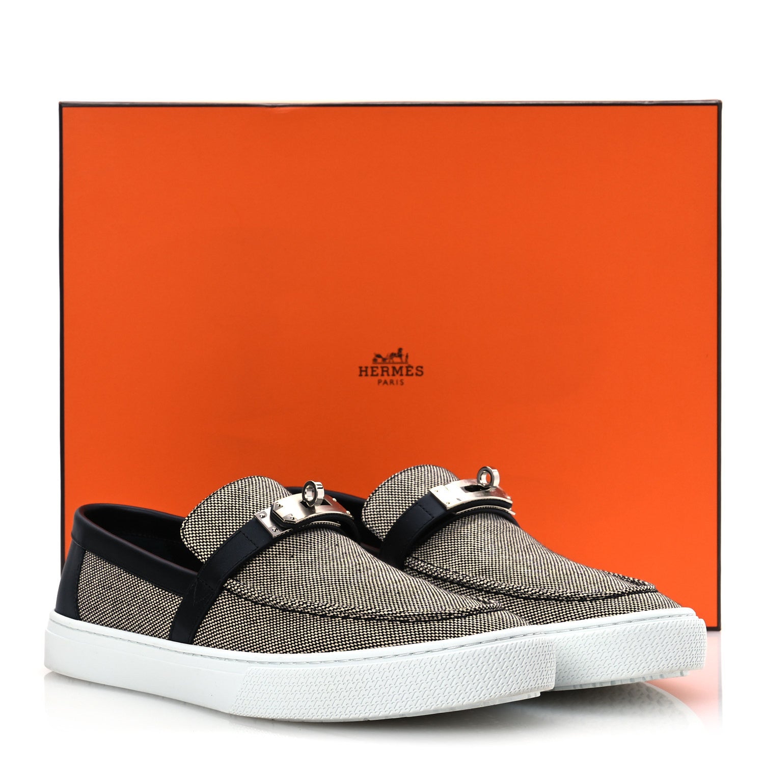 Hermes Toile De Coton Calfskin Game Slip On Sneakers 42.5 Prunoir Black 12 of 12