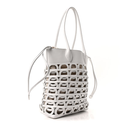 Salvatore Ferragamo Calfskin Perforated Medium Gancini Tote Bag Optic White 4 of 19