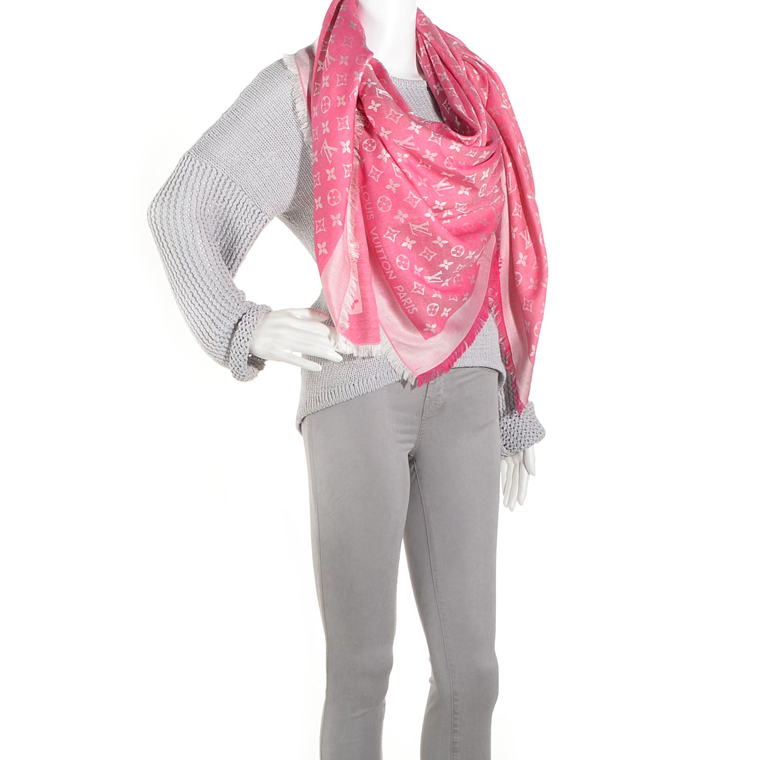 Louis Vuitton Wool Silk Monogram Denim Shawl Pivoine 2 of 5