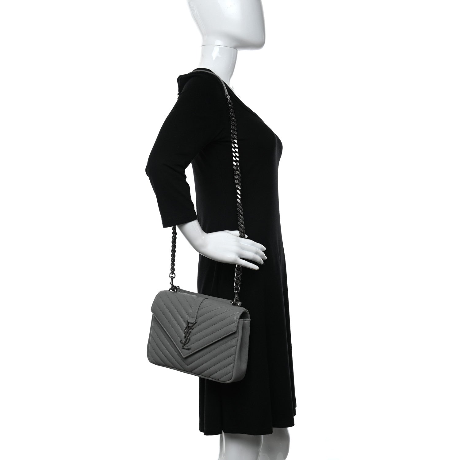 Saint Laurent Sheepskin Matelasse Chevron Monogram Medium College Bag Granite 2 of 9