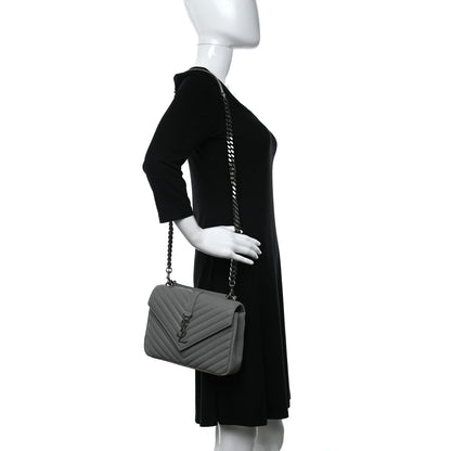 Saint Laurent Sheepskin Matelasse Chevron Monogram Medium College Bag Granite 2 of 9