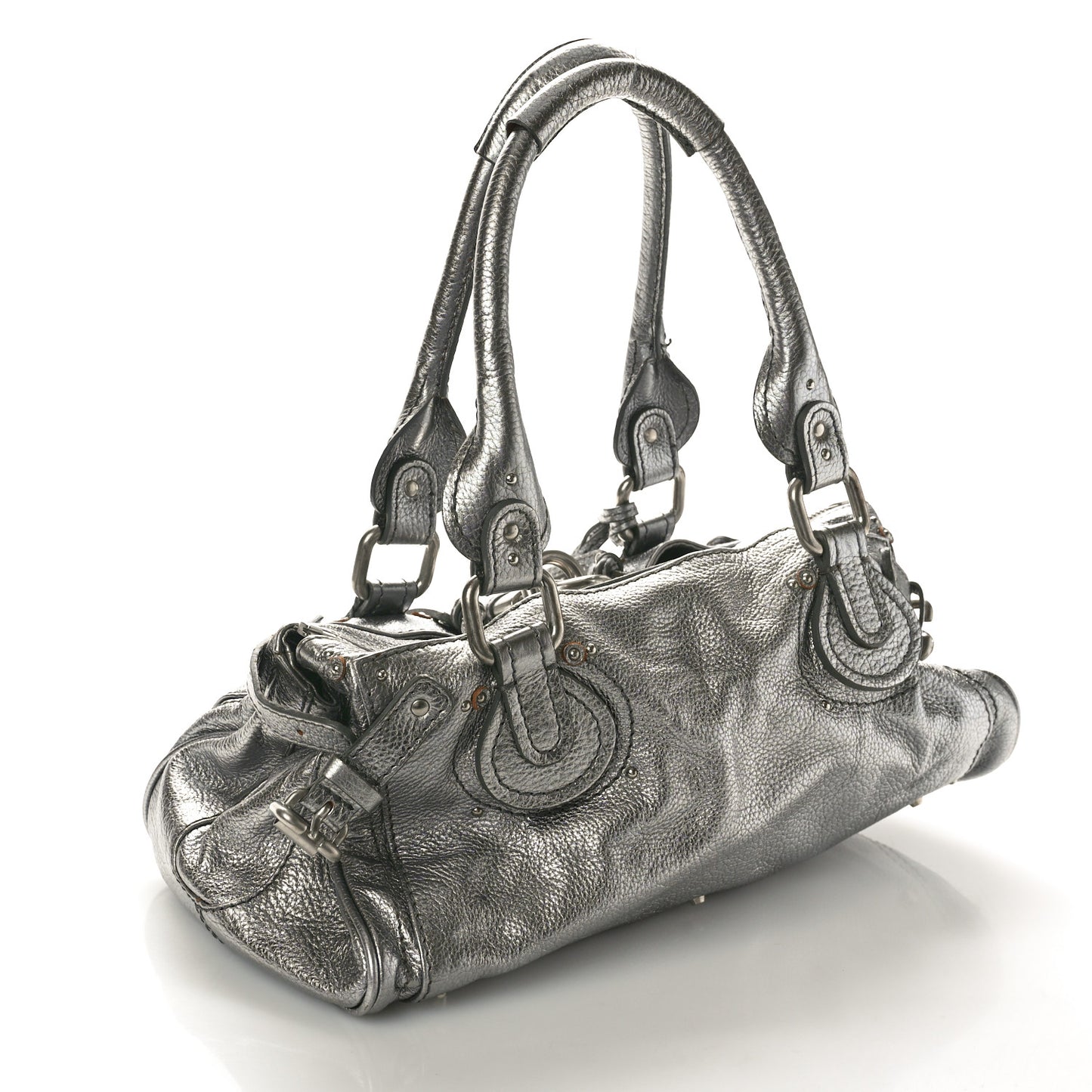 Metallic Calfskin Medium Paddington Satchel Argent