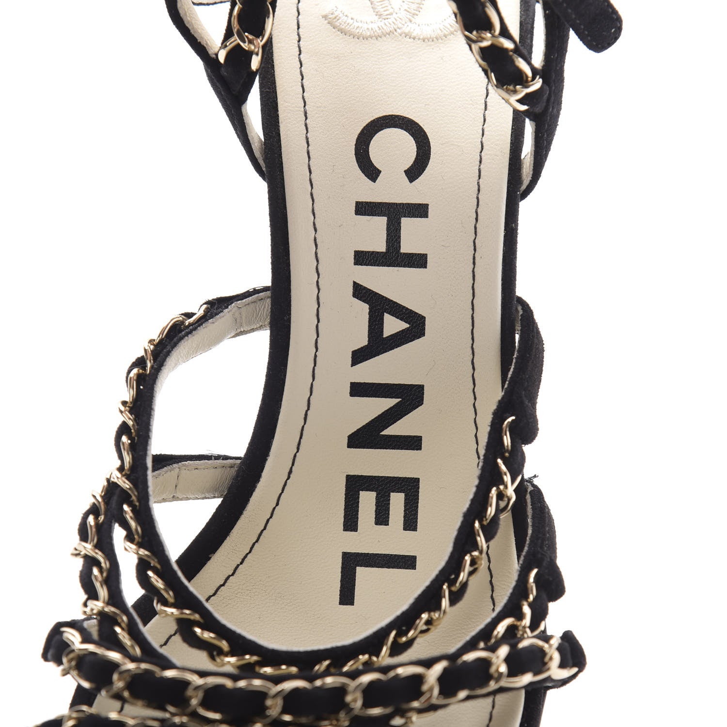 Chanel Suede Chain Sandals 38.5 Black 7 of 9