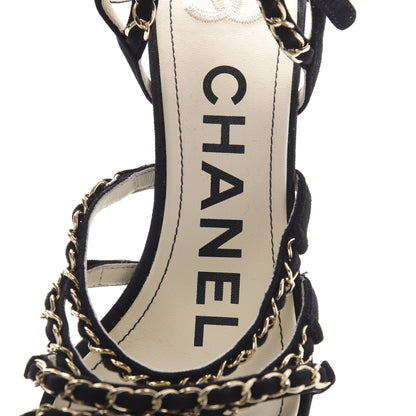 Chanel Suede Chain Sandals 38.5 Black 7 of 9