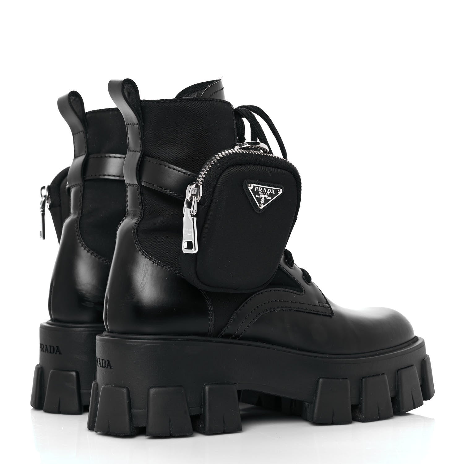 Prada Spazzolato Rois Nylon Metal Triangle Logo Monolith Pouch Pocket 55mm Boots 36 Black 4 of 7