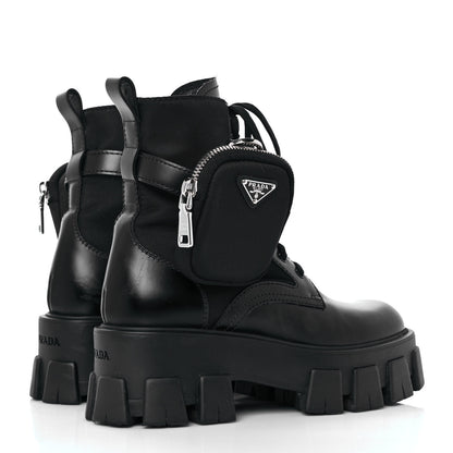 Prada Spazzolato Rois Nylon Metal Triangle Logo Monolith Pouch Pocket 55mm Boots 36 Black 4 of 7