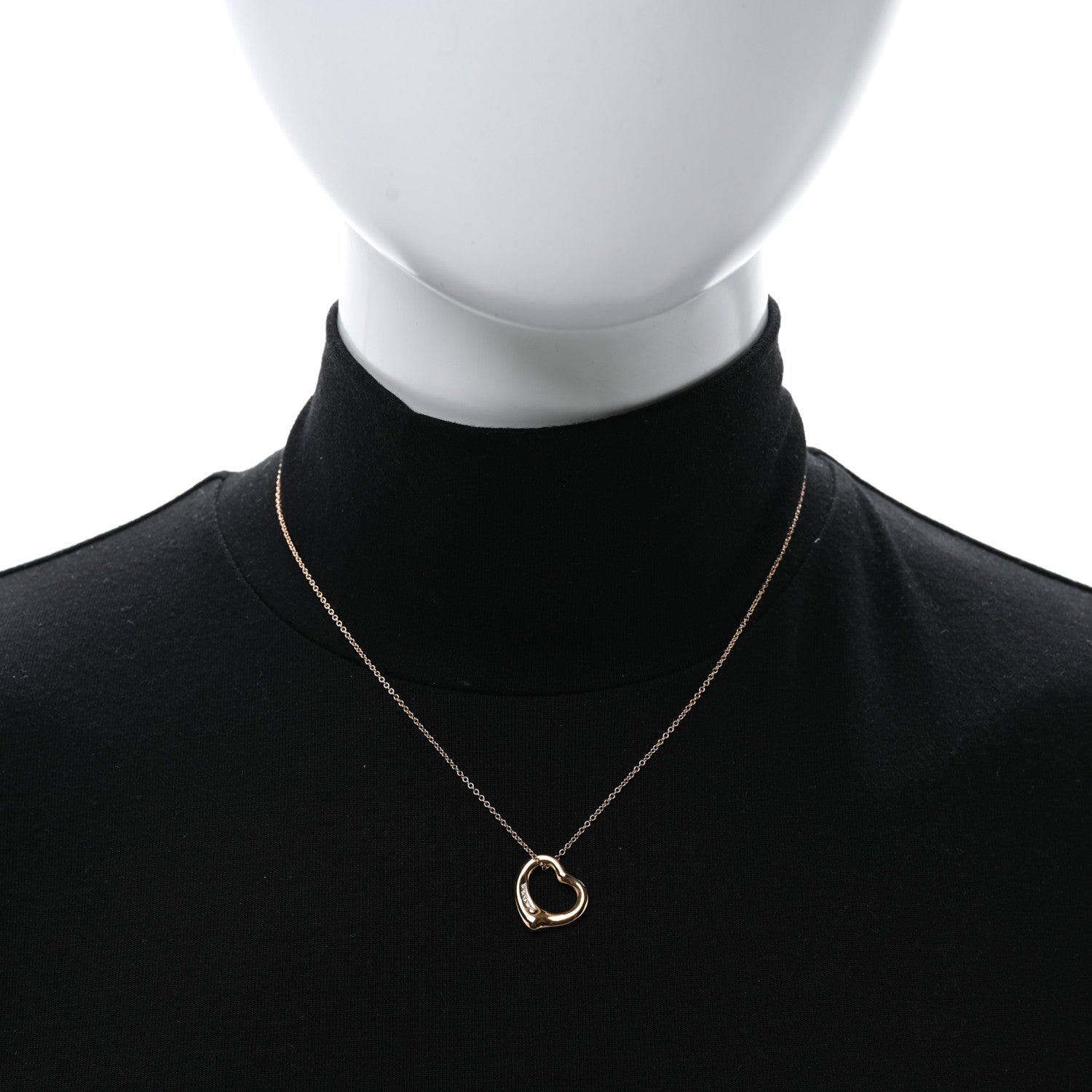 Tiffany 18K Yellow Gold Diamond 16mm Elsa Peretti Open Heart Pendant Necklace 2 of 5