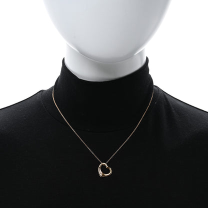 Tiffany 18K Yellow Gold Diamond 16mm Elsa Peretti Open Heart Pendant Necklace 2 of 5