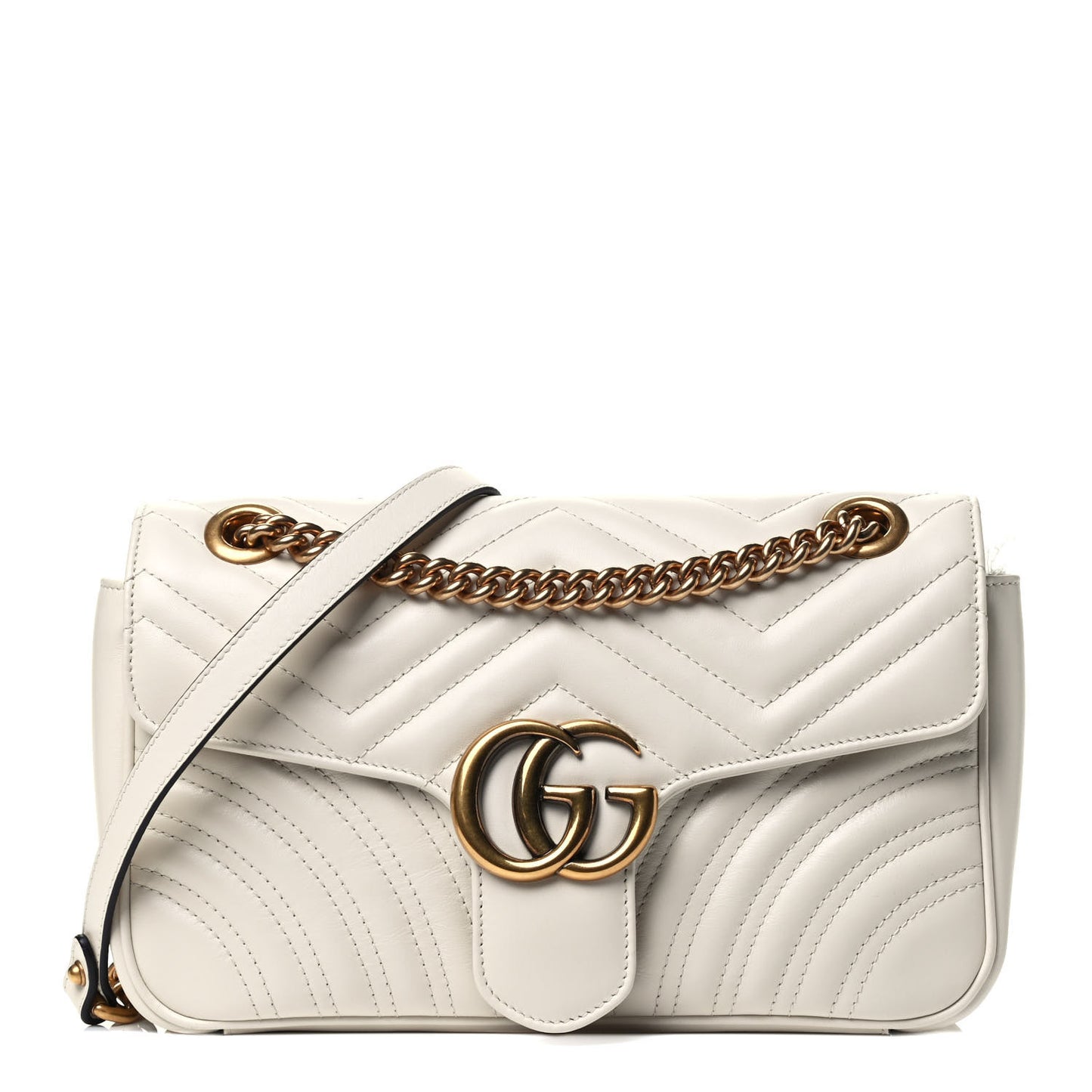 Calfskin Matelasse Small GG Marmont Shoulder Bag White
