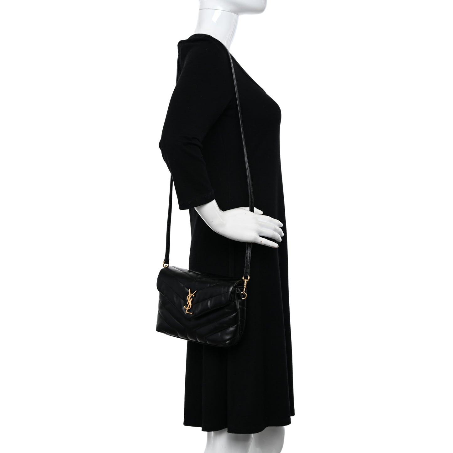 Calfskin Y Quilted Monogram Toy Loulou Crossbody Bag Black